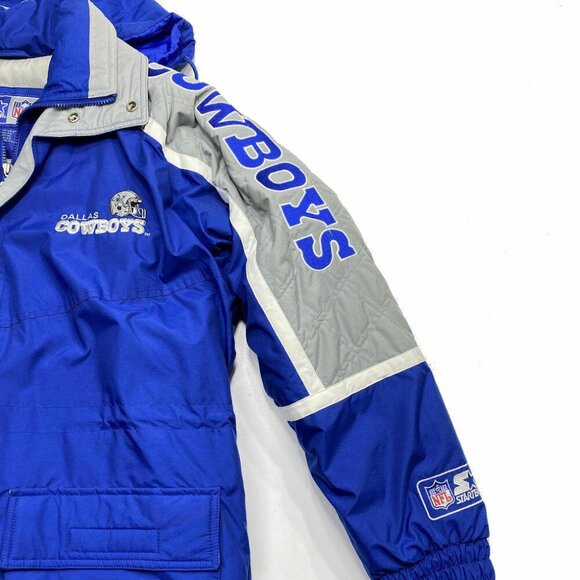Dallas Cowboys Starter Parka Coat Medium NFL Football‎ Hood Spellout Zip Blue - Picture 2 of 12